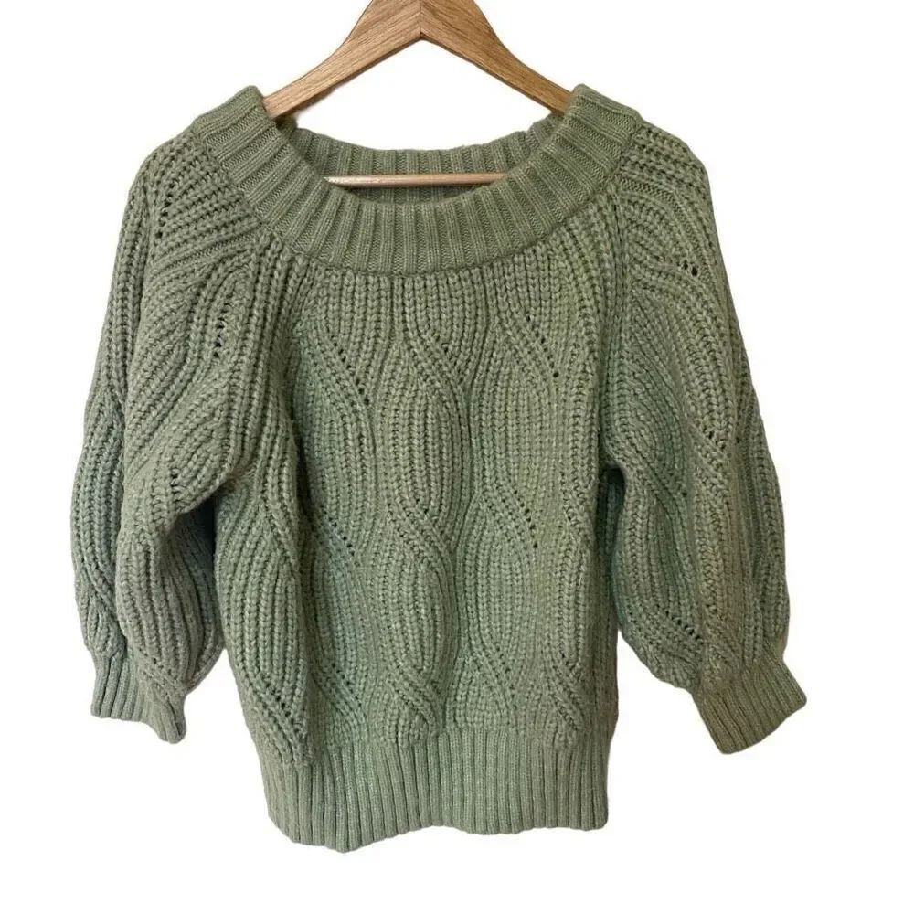 Fashion Nova woven sweater bell sleeves large wool blend green